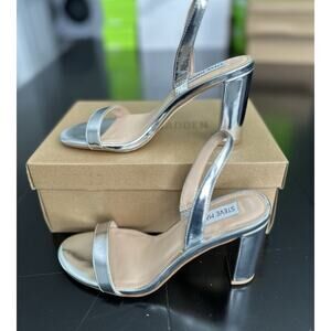 Steve Madden Emilie Women's Sandals Heels Silver Foil - Size 7.5 $100